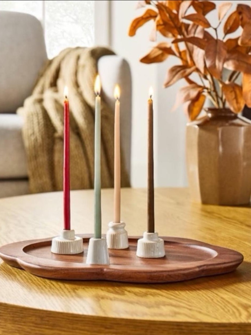 Hearth & Hand White Ribbed Ceramic Mini Taper Candleholders - Set of 4